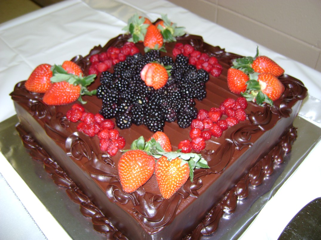 Chocolate Groom's cake with fresh fruit.